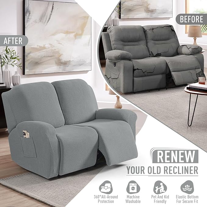 TAOCOCO Recliner Loveseat Slipcover, 6 Pieces Dual Recliner Sofa Covers