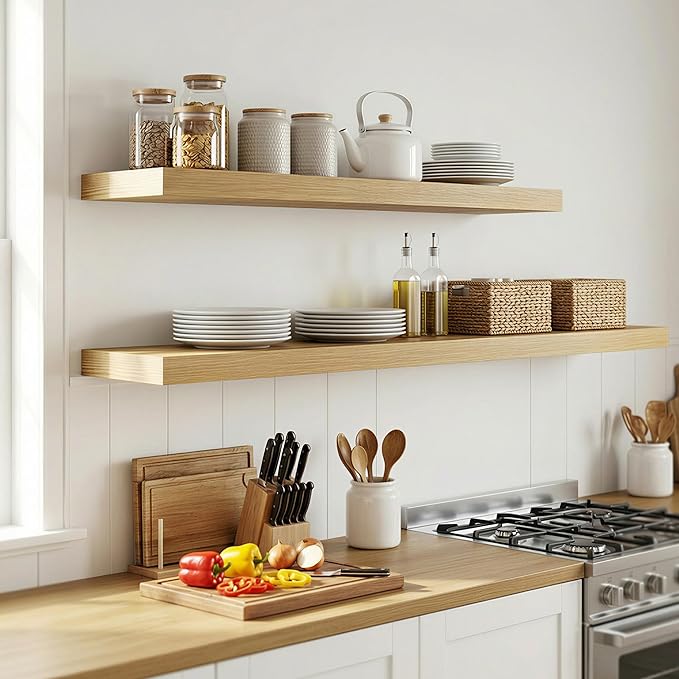 12 inch Deep Floating Shelves for Wall, 55 inch Wide Engineered Wood Wall