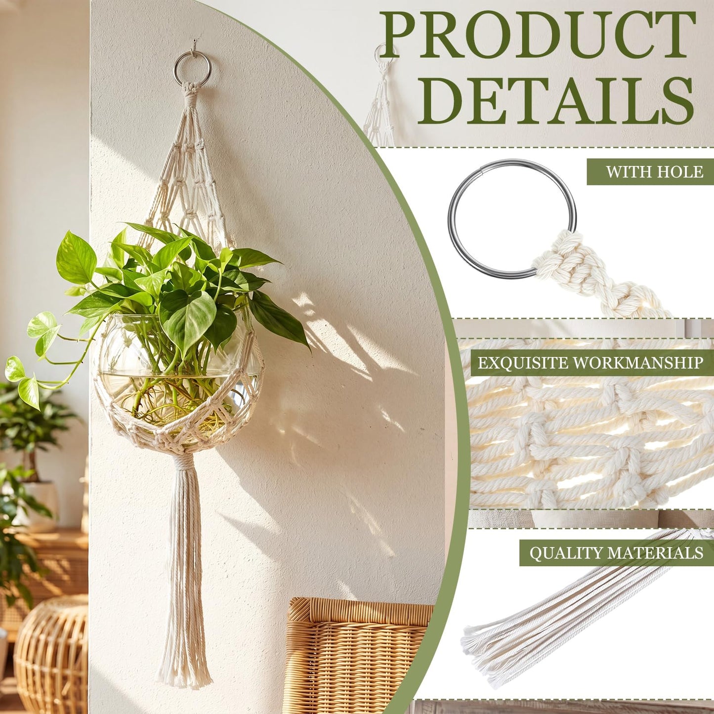 Junkin 1 Set Handmade Macrame Plant Hanger with Plastic Bowl Fish Tank, Cotton Rope Hanging Planter Basket for Indoor Outdoor Wall Decor, Boho Style, No Plant Included