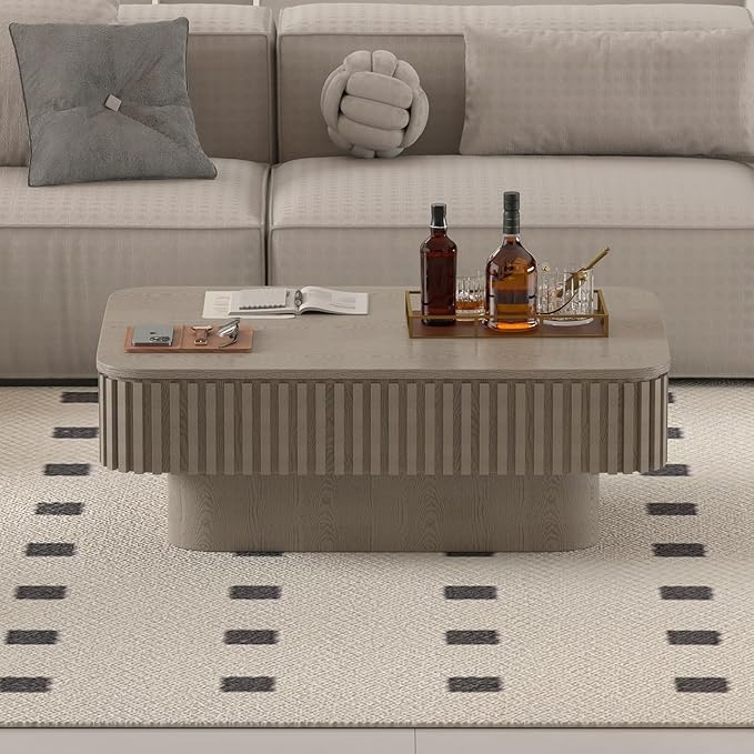 Lift Top Coffee Table for Living Room, Rectangle Handmade Solid Wood Strips