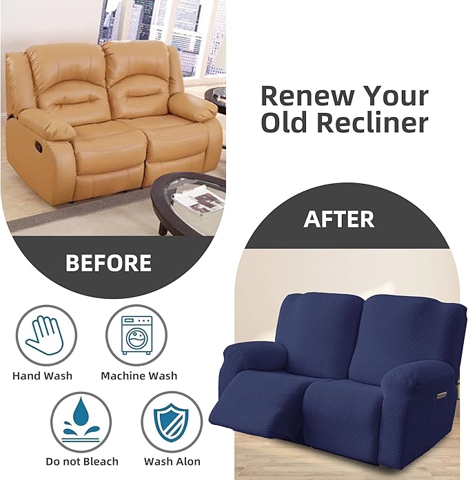 Genina Recliner Loveseat Covers, Stretch Reclining Sofa Covers, 2 Seater Couch