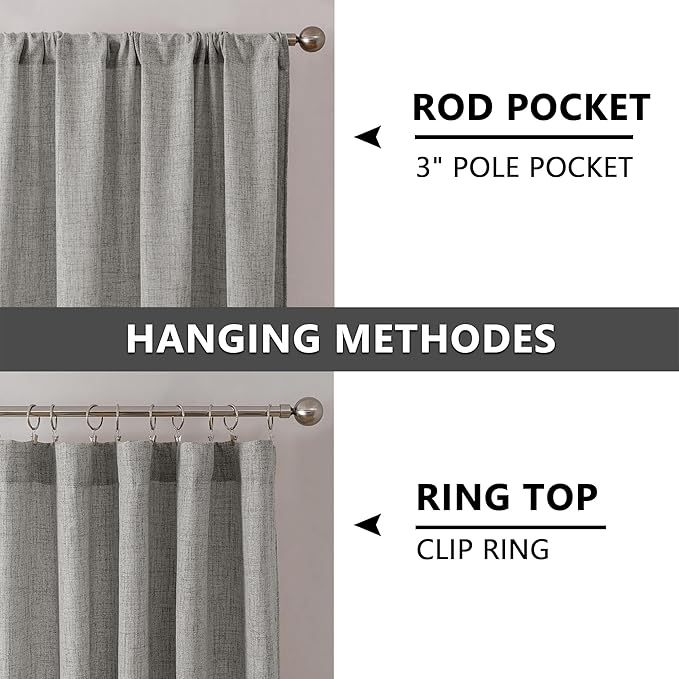Tollpiz Short Linen Curtains Living Room Rod Pocket Semi Sheer Curtain Burlap Light Filtering Thick Linen Drapes for Bedroom, 54 x 54 inches Long, Silver Grey, Set of 2 Panels