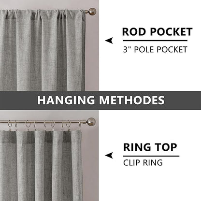 Tollpiz Linen Curtains Living Room Rod Pocket Semi Sheer Curtain Burlap Light Filtering Thick Linen Drapes for Bedroom, 38 x 63 inches Long, Silver Grey, Set of 2 Panels