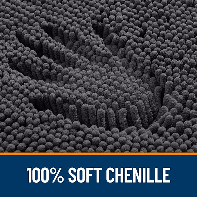 OLANLY Bathroom Runner Rugs 47x20, Soft Absorbent Chenille Bath Rugs, Rubber Backing Quick Dry, Machine Washable Long Bath Mats for Bathroom Floor, Tub and Shower, Home Decor Accessories, Dark Grey