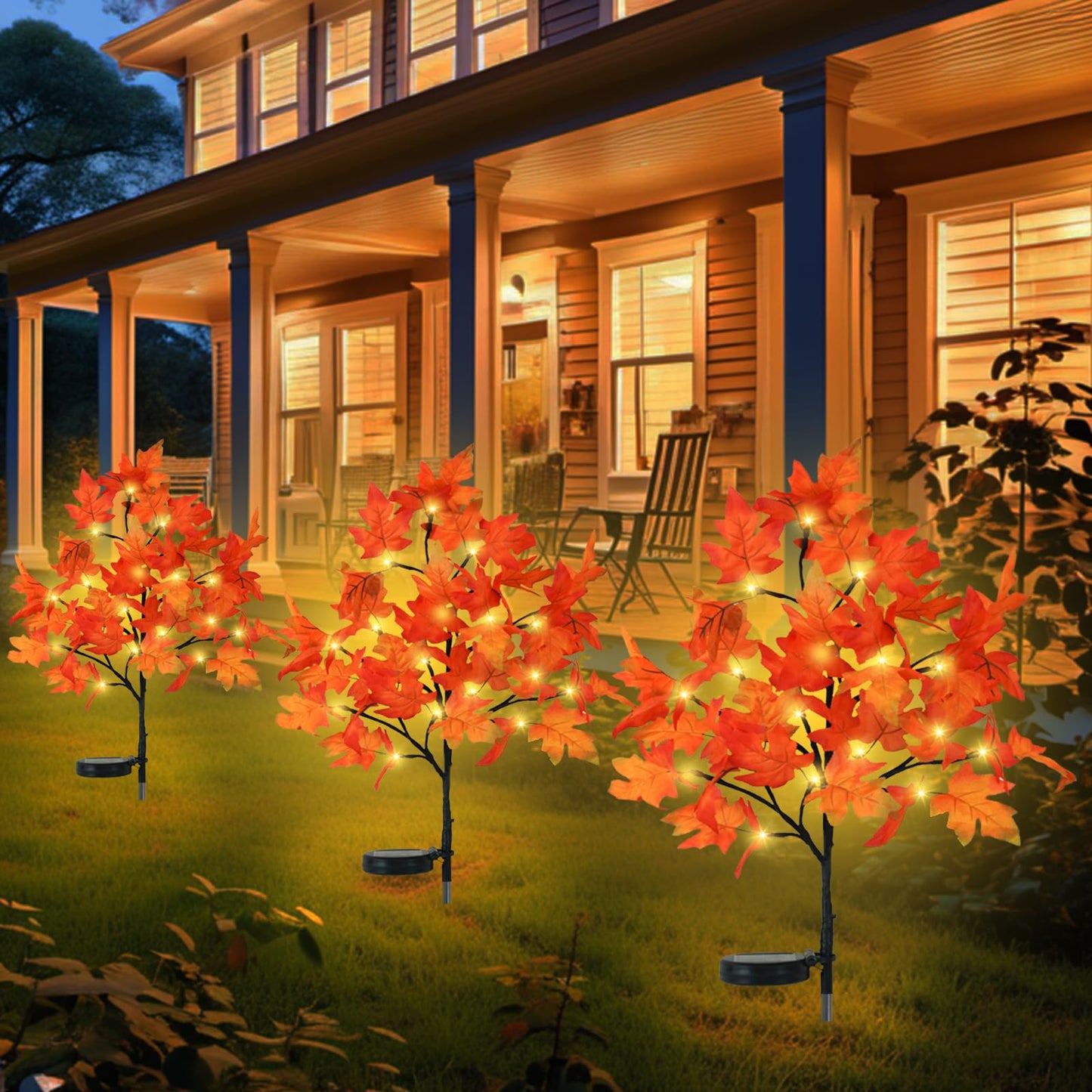Uieke 2 Pack Solar Fall Lights Outdoor Decorative, 40LED Thanksgiving Lights Fall Solar Stake Lights Outdoor with 8 Modes & Timer, Waterproof Thanksgiving Decorations for Yard Garden
