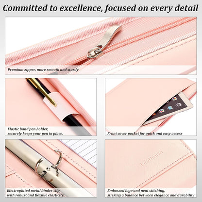Leathario Portfolio Binder, Includes 10 Sheet Protectors and 3 Notepads, 3-Ring Folder Organizer, A4 Padfolio with Zipper, Vegan Leather Tablet Sleeve, Business Office Conference Clipboards