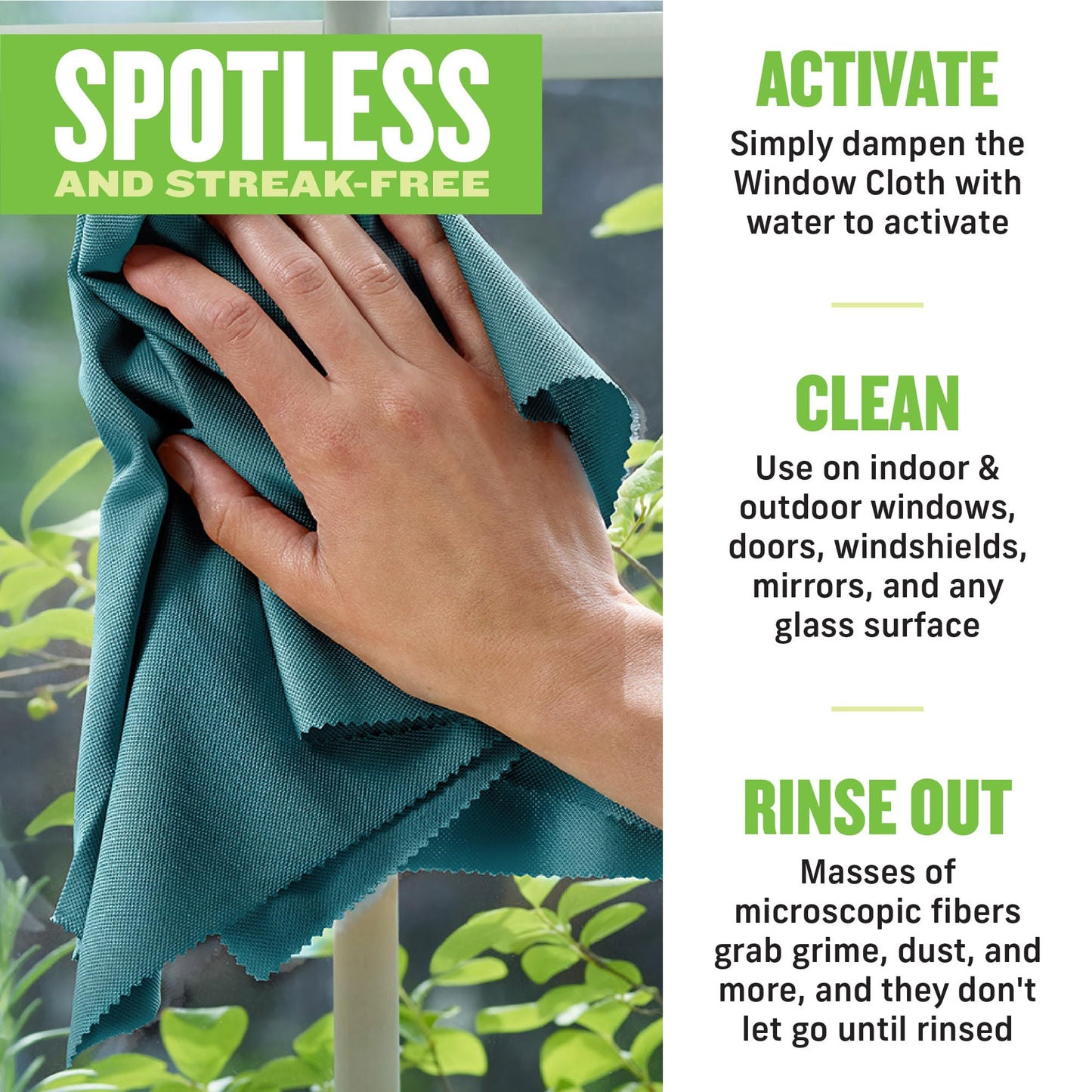 E-Cloth Microfiber Window Cleaning Cloth Kit - Glass Cleaning Cloth for Windows, Mirrors, Cars, Lenses, Eyeglasses, & More, Streak Free Clean, Machine Washable Reusable Towel - Green