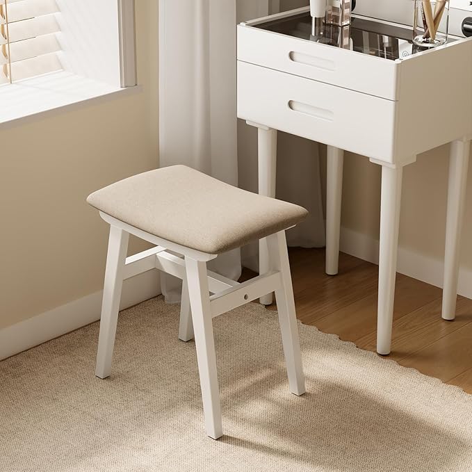 Muwuele Solid Wood Vanity Stool, Compact Makeup Chair