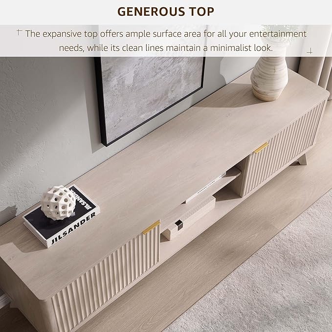 OKD 70" Mid Century Modern Fluted TV Stand, Entertainment Center, Media Console