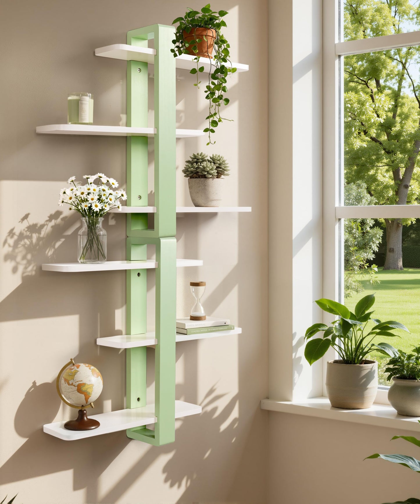 SUMGAR Green Floating Shelves for Wall Mounted Shelving Unit All Pine Wood 3 Tier Large Shelf for Bedroom Living Room Office Bathroom Home Decoration Storage Plant Photo Display Modern 20in Mint Green