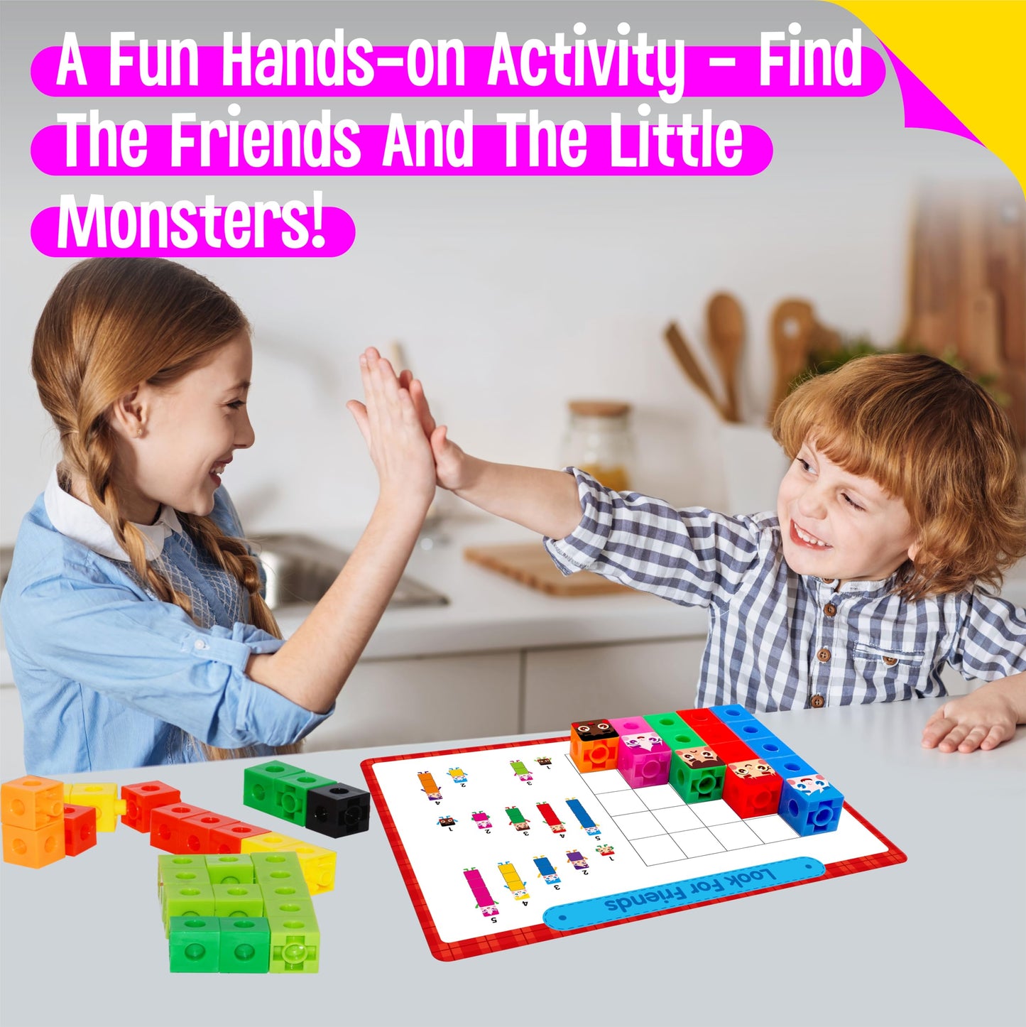 Math Linking Cubes, 100 Math Cube Manipulatives with 30 Learning Activities plus 192 Reusable Stickers, Number Counting Blocks Snap Linking Math Counters, Fun & Educational Pre-K Counting Blocks