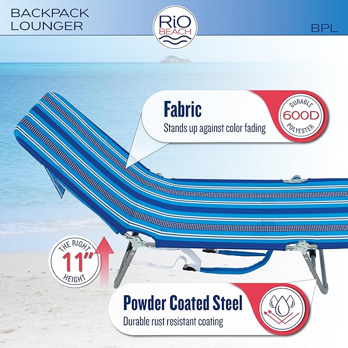 Rio Beach Portable Lay Flat Folding Backpack Beach Lounge Chair