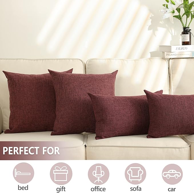 Stellhome Burlap Large Throw Pillow Covers Textured Farmhouse Linen Pillowcase