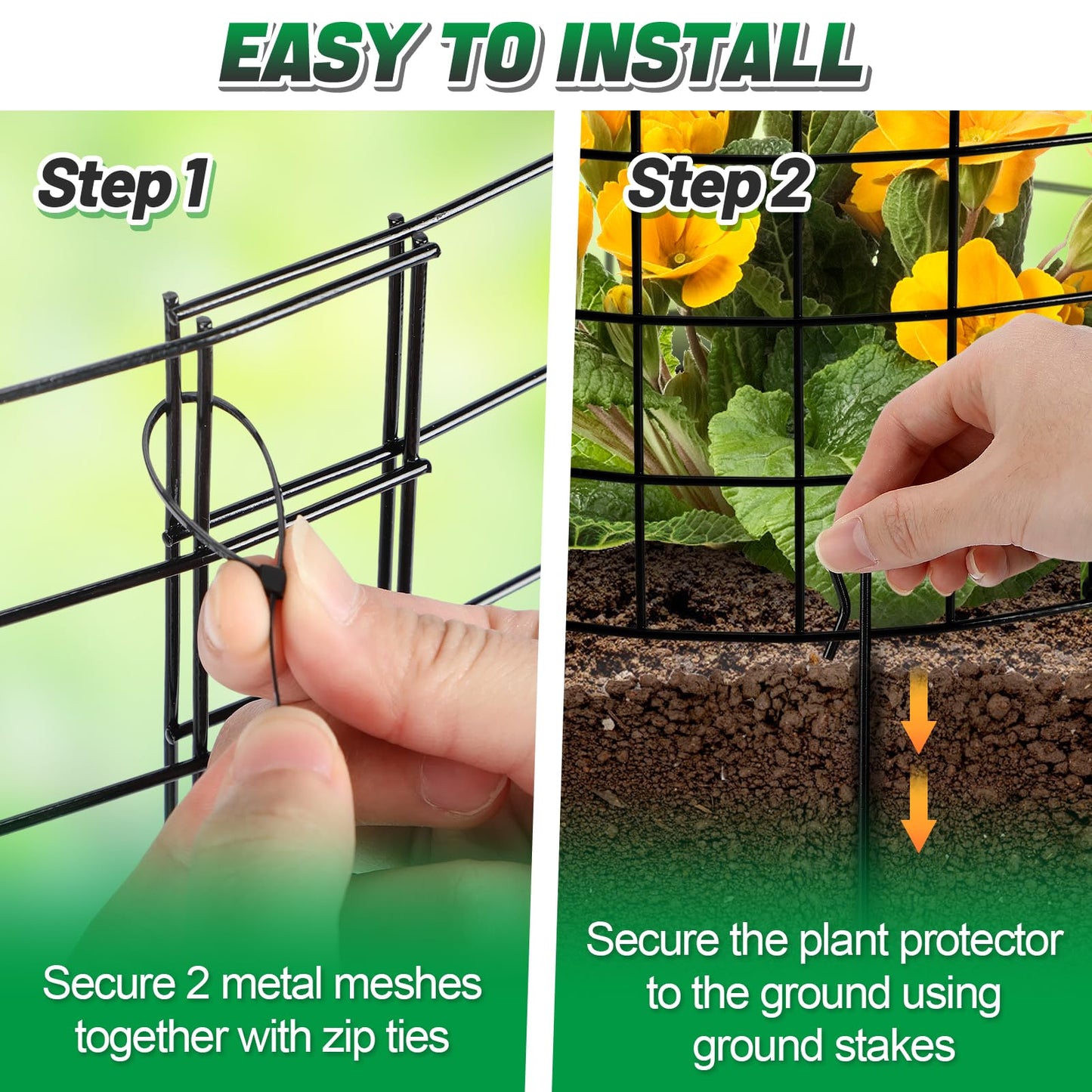 12-gauge Wire Pre-Bent Quick Setup Plant Protectors from Animals -14''H *13''Dia Chicken Wire Plant Cages to Keep Rabbits Deers Squirrels Out, Garden Bunny Barricades with Zip Ties Stakes, 7Pack