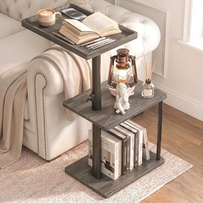 Faesun C Table End Table Adjustable Height, 360°Swivel TV Tray Table