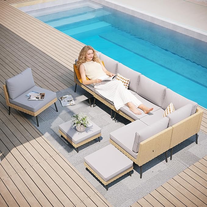 Aoxun 8-Piece Patio Furniture Set, Wicker Outdoor Furniture