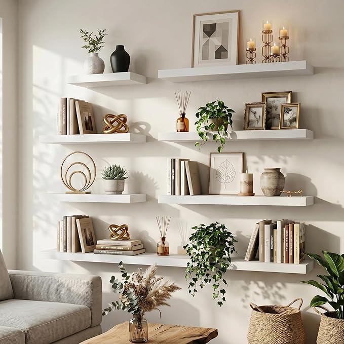FLYJOE Floating Shelves for Wall, 72 Inch Floating Shelves Set of 2, Kitchen
