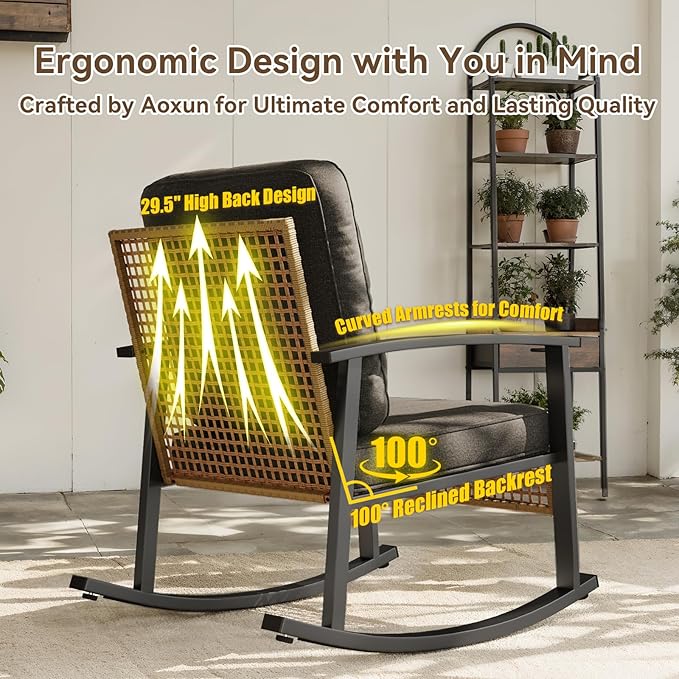 Aoxun 3-Piece Outdoor Rocking Bistro Set, Patio Furniture Set