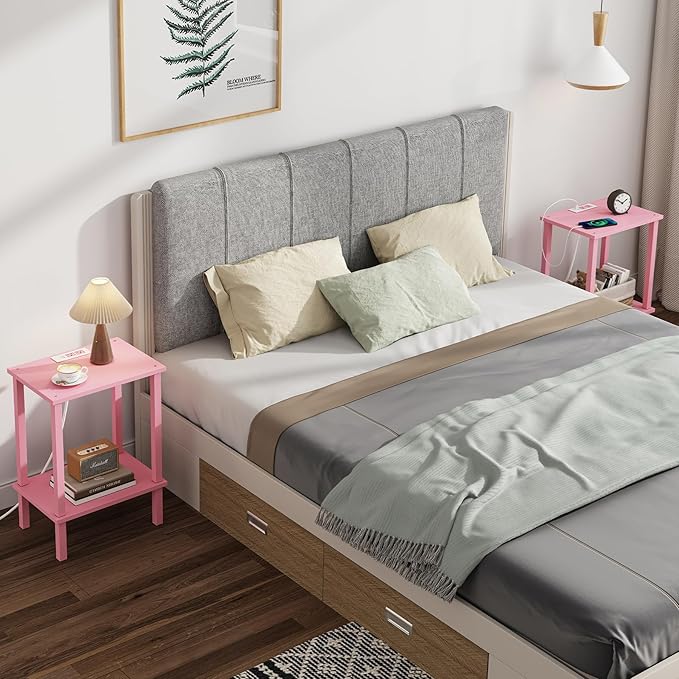 TUTOTAK End Table with Charging Station, Small Side Table with Outlets