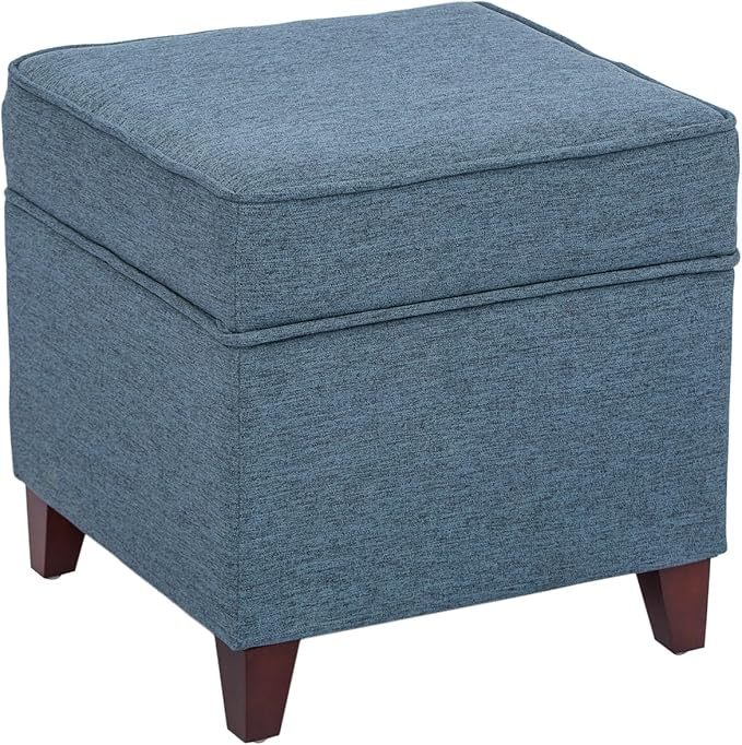 Adeco 17" Square Ottoman with Storage, Small Blue Storage Ottoman Foot Rest