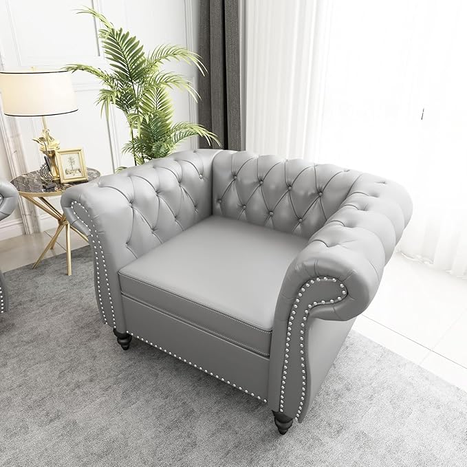 Mid-Century Sofa Chair, Faux Leather Accent Chair
