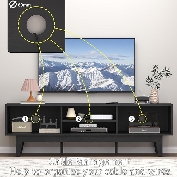 Xixini Boho TV Stand for 55 65 Inch TV, Rattan Entertainment Center