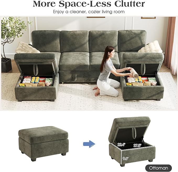 Ihanherry L-Shaped Sectional Sofa Bed, 6-Seater Convertible Pull Out Sleeper