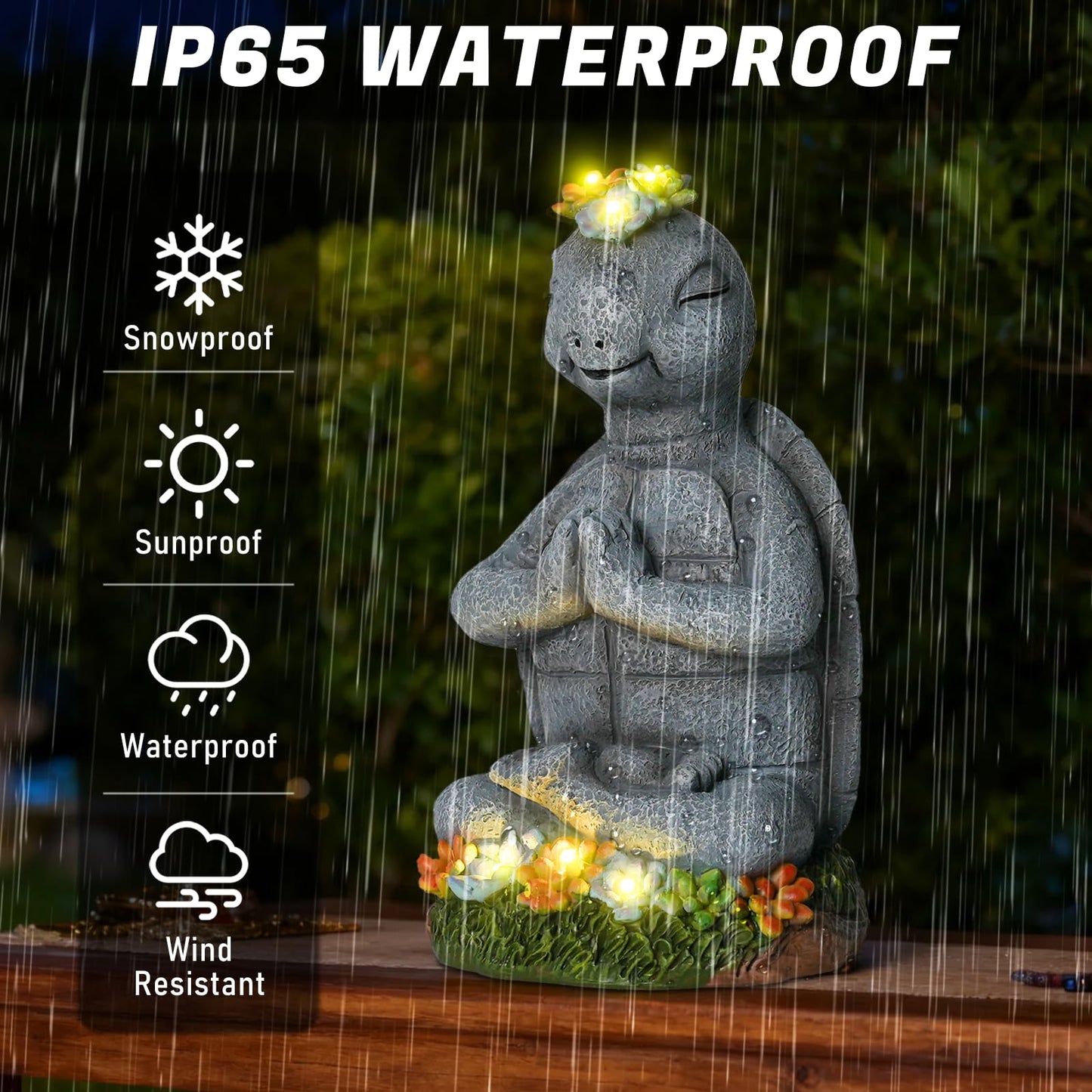 Meditating Turtle Garden Statue with Solar LED Lights - Zen Yoga Turtle Figurine with Succulents, 8.7-Inch Resin Garden Decor, IP65 Waterproof Outdoor Sculpture, Unique Birthday Gifts for Women Mom