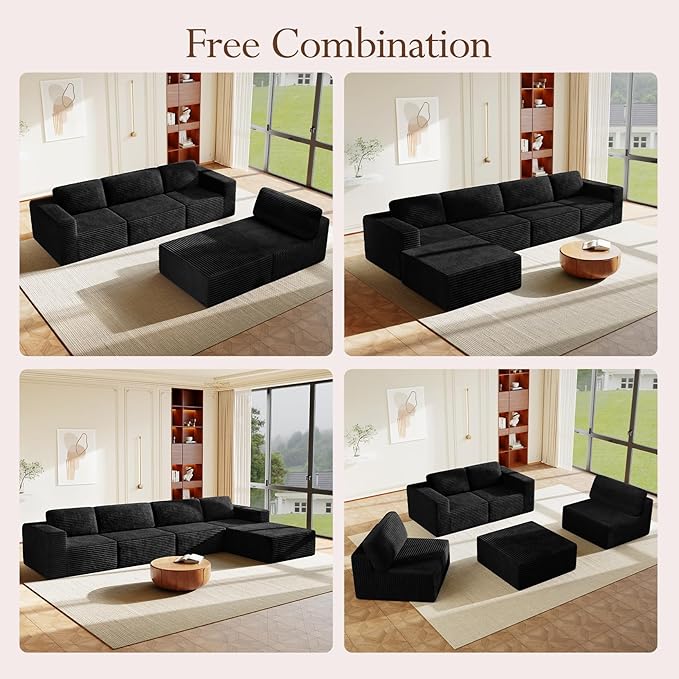 Vesgantti 159" Large Modular Sectional Sofa, L-Shaped Corduroy Cloud Couch