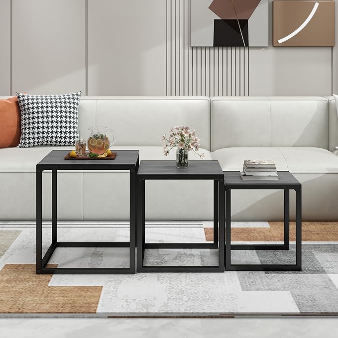 Nesting Table Set of 3 Side Tables, Modern Coffee Table Stacking End Table