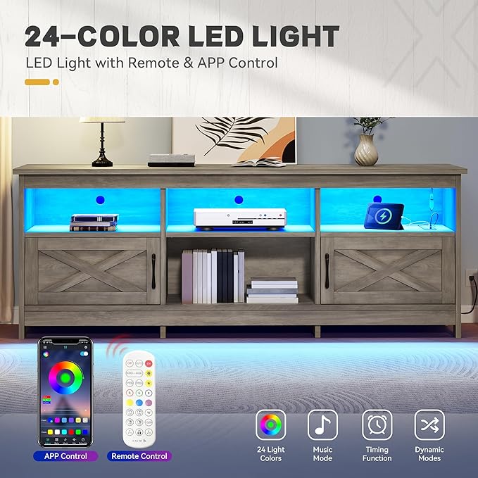 YITAHOME TV Stand for 80/75/70 Inch TVs, Farmhouse Entertainment Center