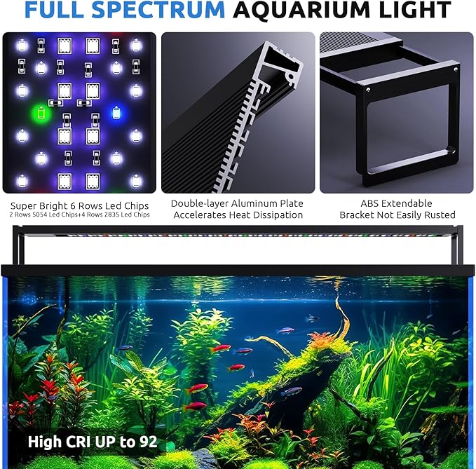 SEAOURA 24/7 LED Aquarium Light for 36-42 Inch Fish Tank, Auto On Off with Timer, 9 Colors, Adjustable Brightness, Daylight Moonlight Mode, Full Spectrum Fish Tank Light for Plants