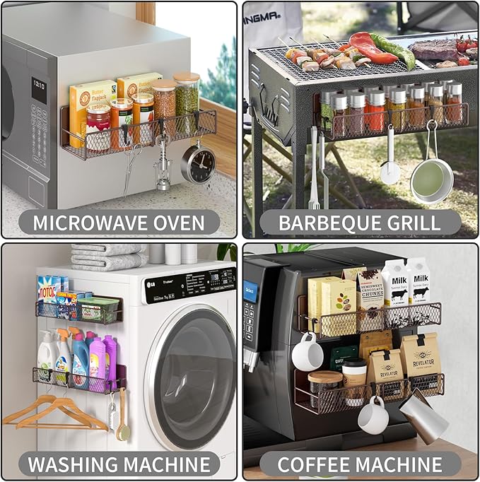 Magnetic Spice Rack for Refrigerator, 2 Pack 100% Metal Strong Magnet Shelf