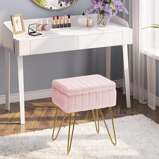 Greenstell Vanity Stool Chair Faux Fur