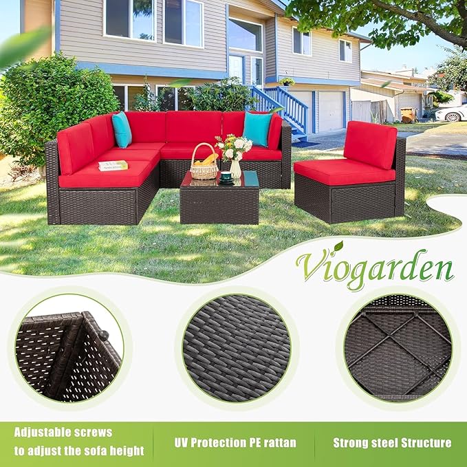 Vongrasig 7 Pieces Patio Furniture Sets, Outdoor All-Weather Wicker Patio