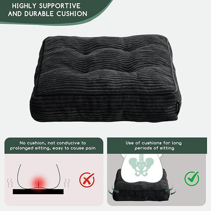 Tufted Corduroy Recliner Seat Cushion for Elderly, High Density Foam Large Square Seat Cushion for Recliner Chair, Floor Pillow, Office Chair, Car, No Pressure on Thighs, 20x20x4
