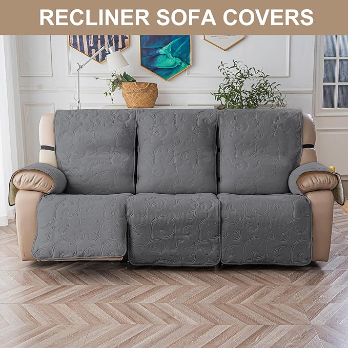 100% Waterproof Recliner Sofa Covers 3 Seater, 6-Piece Split Non-Slip Reclining