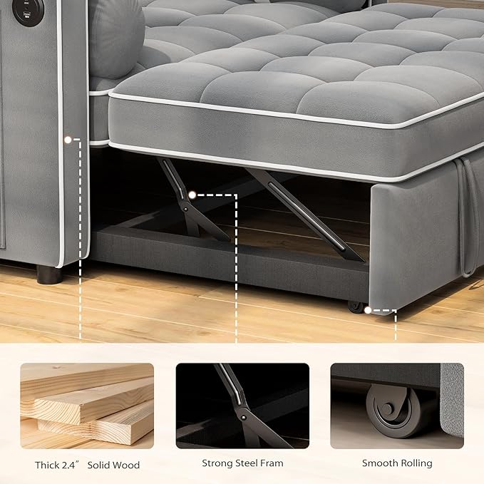 Pipishell 3 in 1 Convertible Sleeper Sofa Bed, Pull Out Couch