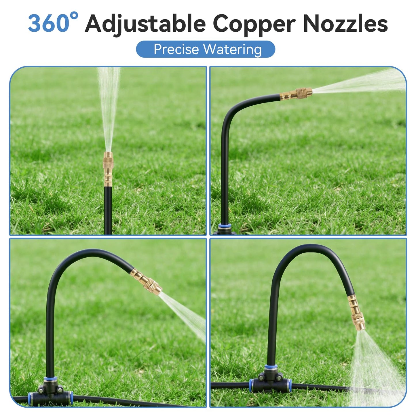 Qzefmlix 100FT Drip Irrigation System,Garden Watering System with 17 Copper Nozzles&1/4" Tubing, 360° Adjustable Irrigation System for Garden,Automatic sprinklers for Yard,Raised Beds&Greenhouse