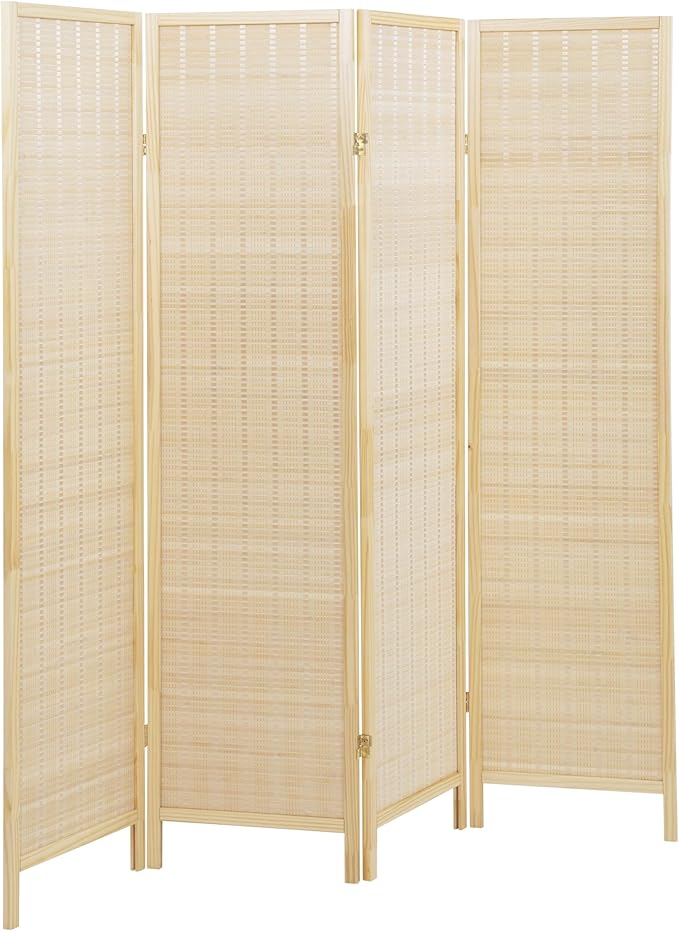 Roundhill Furniture Inkwell 4-Panel Bamboo Room Divider, Folding Portable