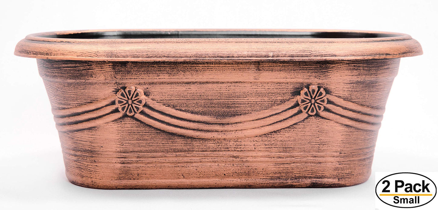 Sapphire USA Set of 2 Plastic Planter Rustic Metal Look Seedlings Nursery Flowerpot for Garden Patio Office Ornaments Home Decor Long Lasting Reusable Lightweight (16 Inches, Copper)