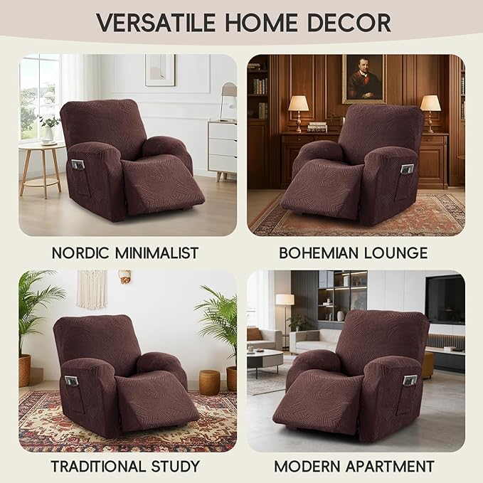 Recliner Chair Covers, 4-Piece Stretch Geometric Strokes Jacquard Reclining