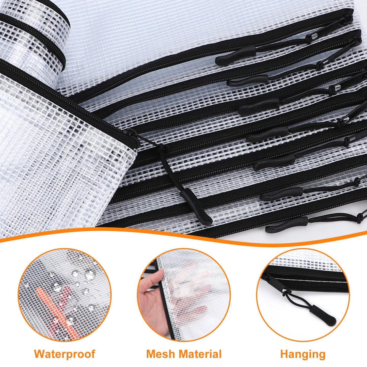 YOPCDJ 24pcs Mesh Zipper Pouch Bags A4 Mesh Bags for Classroom Organization, Waterproof Document Zipper Pouches for Cosmetics, Travel Storage File Bags for Office Supplie (Black-A3-20PCS)
