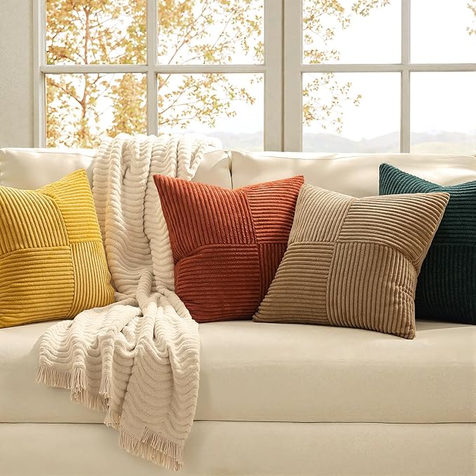 MIULEE Green Rust Throw Pillow Covers 18x18 Inch Set of 4 Boho Farmhouse Soft