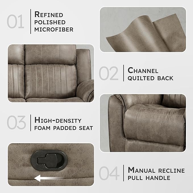 Lexicon 83.5" W Manual Double Reclining Sofa, Polished Microfiber Recliner Sofa