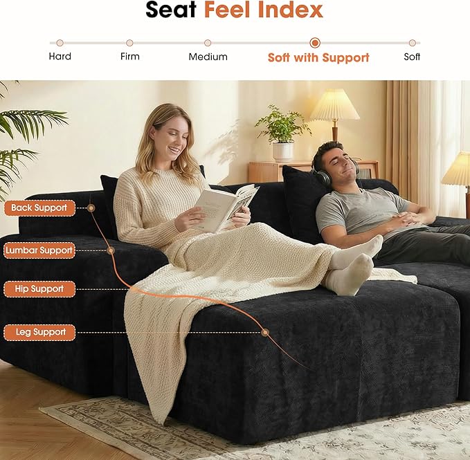 83.5" Boneless Loveseat with 2 Ottoman, Cloud Comfy Sofa Bed, Modular Sofa