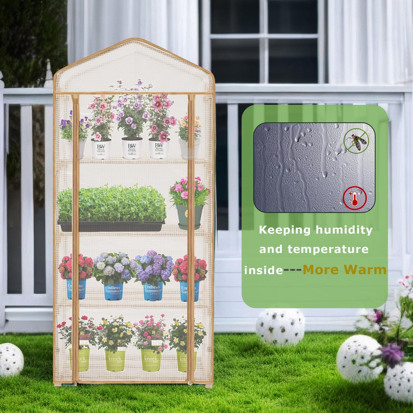 Purlyu 4-Tier Mini Greenhouse – Indoor or Outdoor Gardening Hot House with PE Zippered Cover and Metal Shelves for Growing Vegetables, Flowers and Seedlings 63'' H x 27'' L x 19'' W (PLGH704OWW)