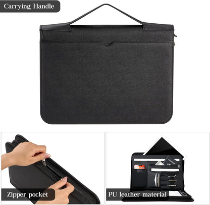 ProCase Portfolio Business Padfolio Folder with Handle and Zipper, Conference Meeting Executive File Legal Document Organizer with Pockets Letter Size A4 Writing Pad Notepad Padfolio -Allblack