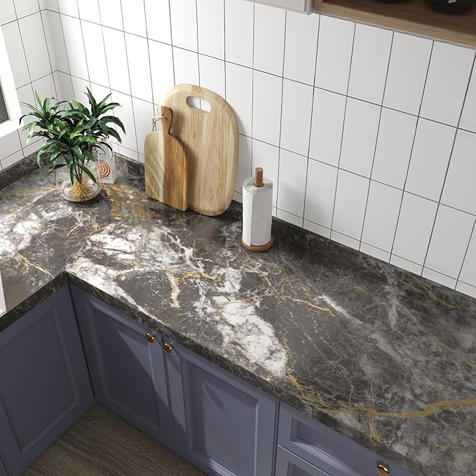 BAYYA 31.5"x80" Glossy Grey Marble Contact Paper