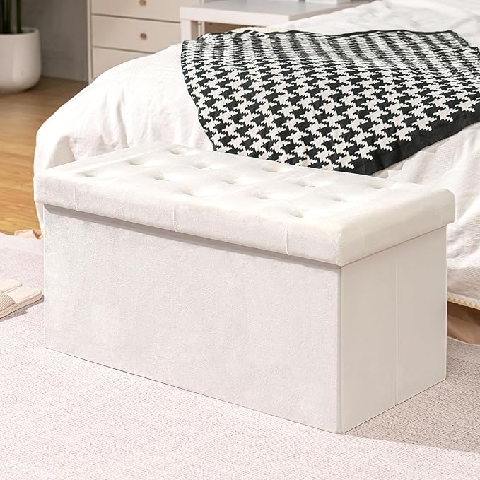 B FSOBEIIALEO Folding Storage Ottoman, Long Ottomans Shoes Bench, Velvet